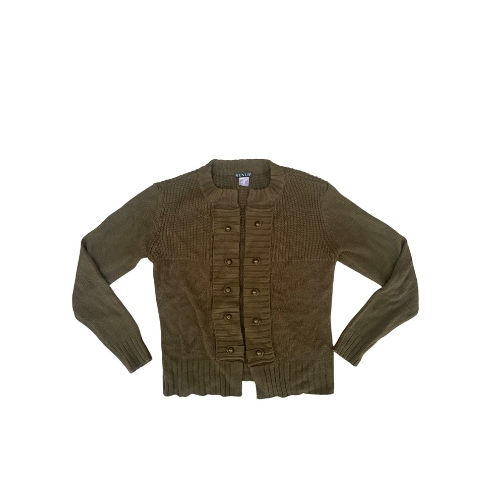 Venus Womens Olive Green Military Button Cardigan Sweater Textured Knit Size M